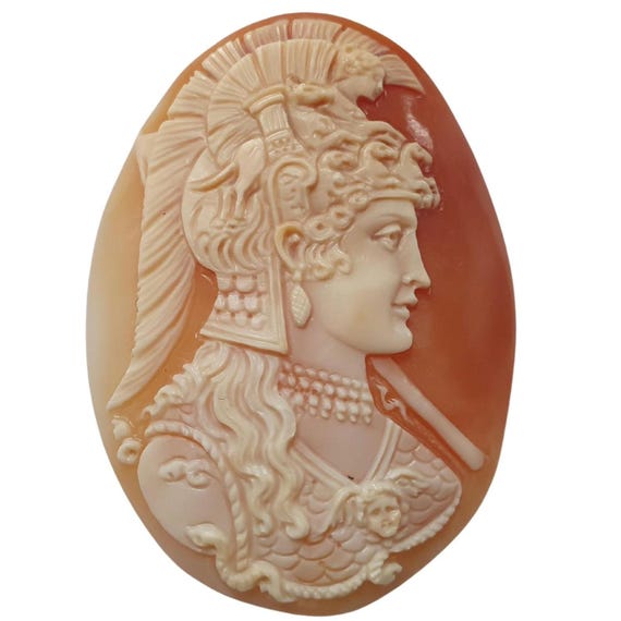 Cammeo in Conchiglia Sfusa: Profilo Di Atena Minerva Intagliato a