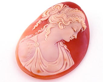 Venus Göttinnen Kamee: Hand geschnitzte Muschel aus Italien, Karneol (65 mm)