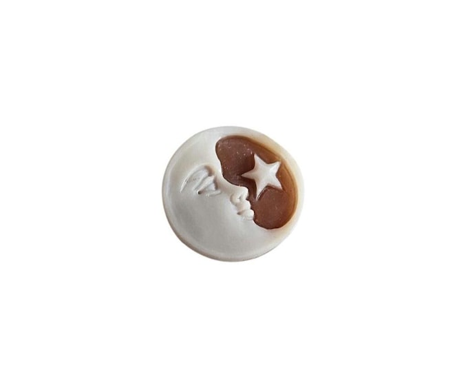 Loose Shell Cameo: Hand Carved Moon and Star, Italian Jewelry (14mm)