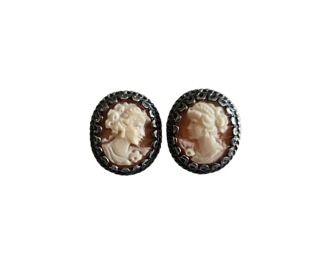 Shell Cameo Earrings: Sterling Silver Sardonyx Roman Profile