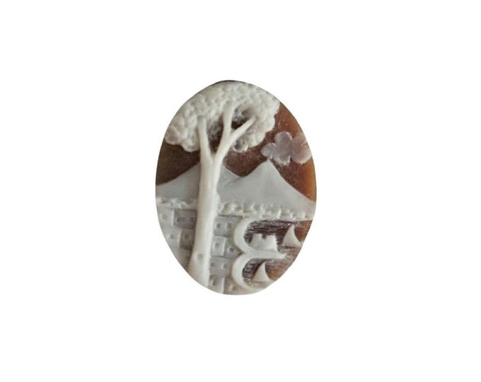 Hand Carved Sardonyx Shell Cameo: Napoli Vesuvio, Italy (20mm)