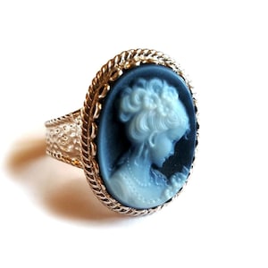 Cammeo blu anello lady profilo italiano cammeo gioielli donadio agata pietra cammei bague camée камея кольцо カメオリング anillo camafeo