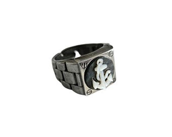 Anello da uomo con cammeo e ancora marina: argento sterling Donadio Gioielli italiani