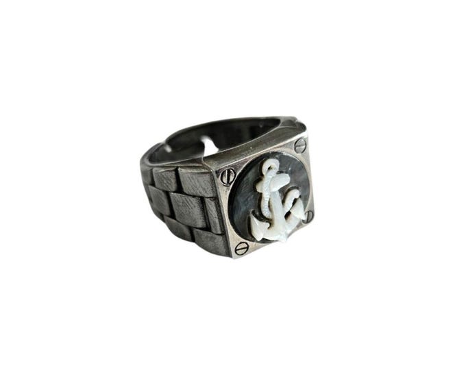 Anello da uomo con cammeo e ancora marina: argento sterling Donadio Gioielli italiani