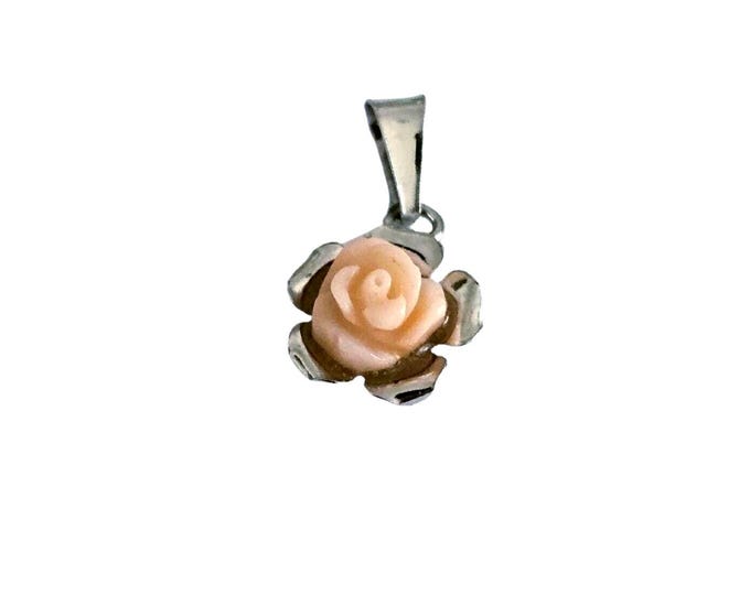 Pink Coral Rose Pendant: Sterling Silver Italian Jewelry