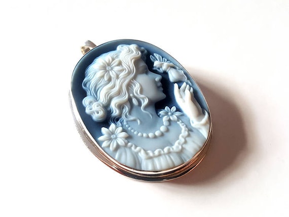 Camée bleu Pendentif broche Lady \u0026 fée italien cameo bijoux
