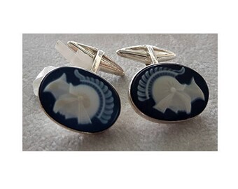 Blue cameo cufflinks warriors italian cameo jewelry donadio agate stone cameos boutons manchette camée カメオカフスボタン запонки камея cameo gemelos