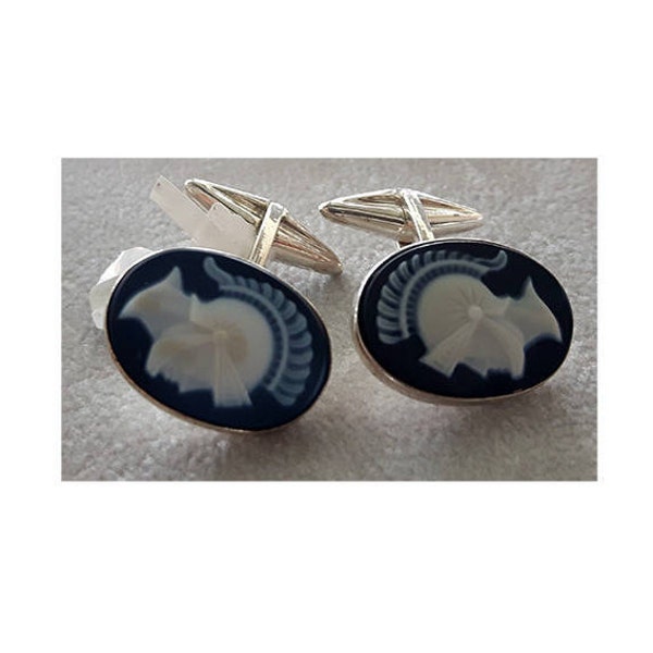 Blue cameo cufflinks warriors italian cameo jewelry donadio agate stone cameos boutons manchette camée カメオカフスボタン запонки камея cameo gemelos