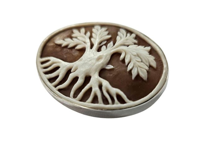 Tree of Life Cameo Pendant: Sardonyx Shell, Sterling Silver Frame
