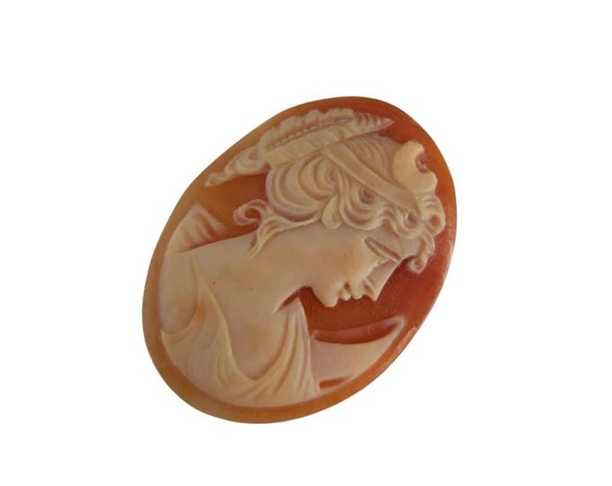 Carnelian Shell Cameo: Diana Goddess Profile, Italian Jewelry