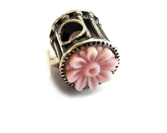 Flower Shell Cameo Charm: Pink Italian Sterling Silver Donadio