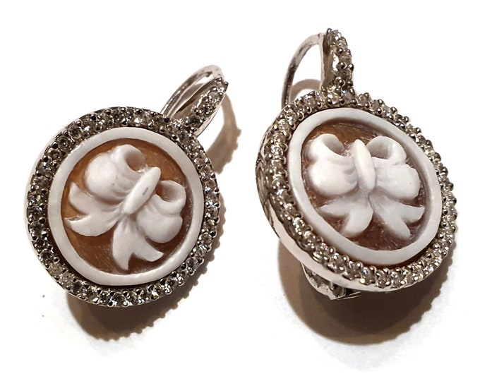 Shell cameo earrings bow italian cameos jewelry donadio cameo shell boucles d'oreilles camée pendientes camafeo カメオイヤリング Камея серьги