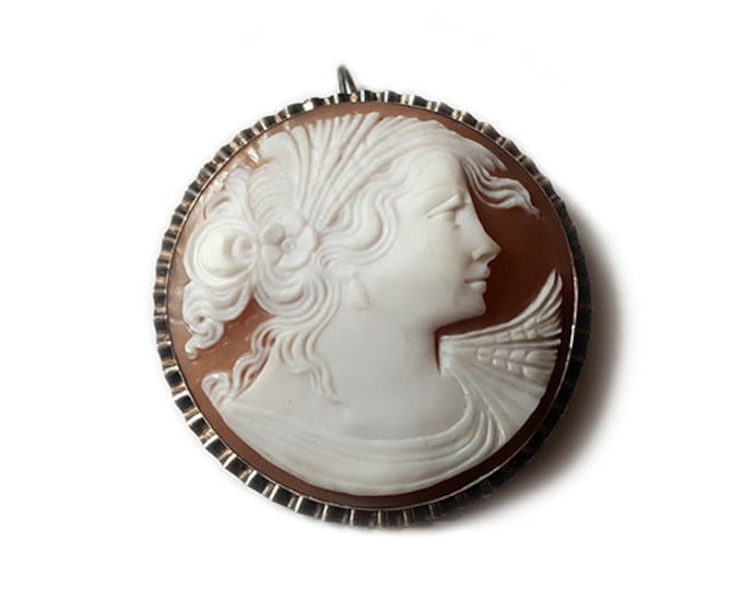 Ceres Cameo Brooch Pendant: Sardonyx Shell, 925 Sterling Silver