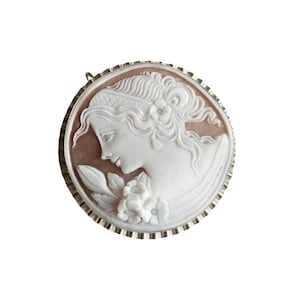 Shell Cameo Brooch Pendant: Goddess Profile, Sterling Silver, Italian Jewelry