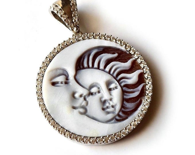 Moon & Sun Shell Cameo Pendant: Sterling Silver Italian Jewelry