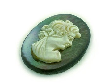 Mother of Pearl Cameo: Hand Carved Roman Woman, Loose Italian Jewelry (30mm)