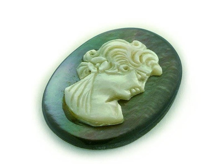 Mother of Pearl Cameo: Hand Carved Roman Woman, Loose Italian Jewelry (30mm)