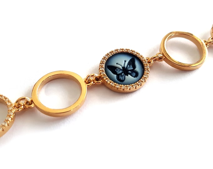 Blue cameo chain bracelet butterfly italian stone cameo jewelry donadio agate cameos bracelets camée pulsera camafeu Камень камео браслет