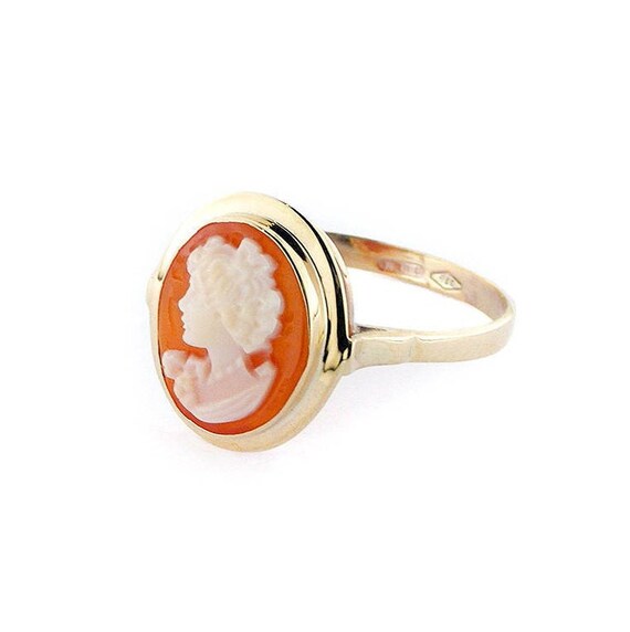 Gold Cameo Ring Carnelian Woman Profile Italian Cameo Jewelry