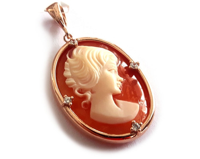 Shell cameo pendant lady zircons italian cameos jewelry donadio cameo shell pendentif camée colgante camafeo カメオペンダント Камея подвеска