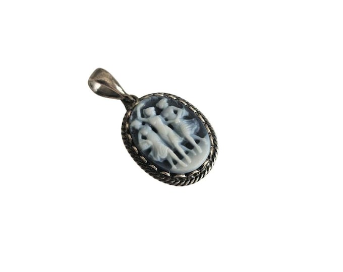Blue Agate Cameo Pendant: Sterling Silver Three Graces, Italian Jewelry