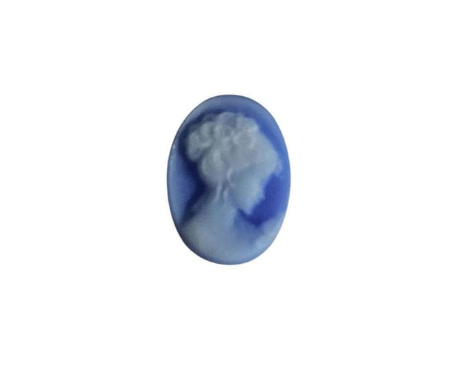 Blue Agate Cameo: Italian Donadio Stone Lady Portrait (14x10mm)