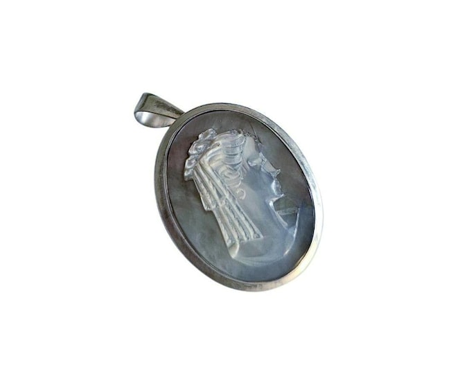 Mother of Pearl Cameo Brooch Pendant: Sterling Silver Roman Profile