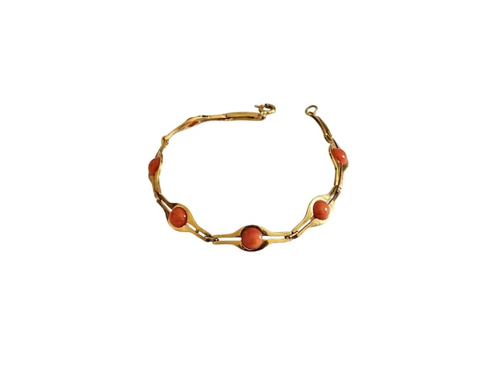 Golden Coral Bracelet: Italian Donadio Cameo, 925 Gold Plated Sterling Silver