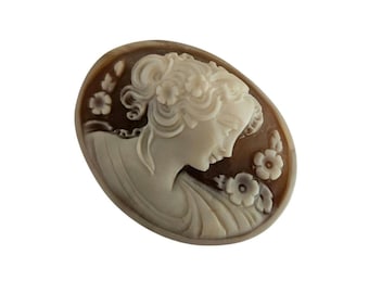 Flora Cameo: Loose Shell, Hand Carved Sardonyx, Italian Jewelry (35mm)