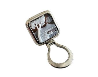 Shell Cameo Glasses Holder Pin: Napoli View, Sterling Silver
