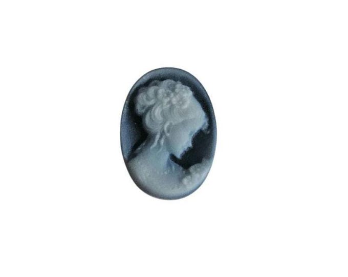 Blue Agate Stone Cameo: Italian Donadio Long Hair Lady (14x10mm)