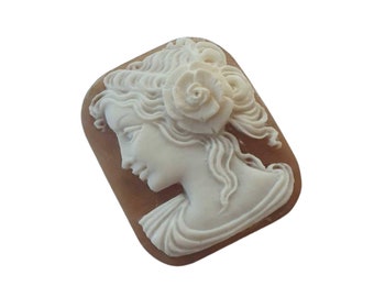 Hand Carved Sardonyx Shell Cameo: Woman Profile, Italian Jewelry