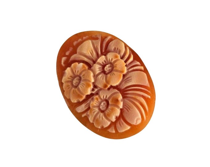 Loose Shell Cameo: Hand-Carved Carnelian Flowers, Italian Jewelry