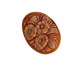 Loose Shell Cameo: Hand-Carved Carnelian Flowers, Italian Jewelry