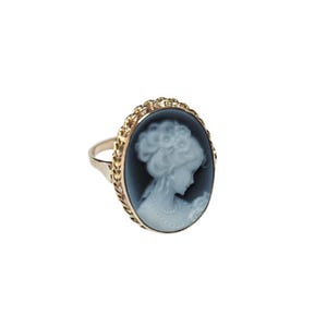 Gold blue cameo ring lady collected hair italian cameo jewelry donadio agate stone cameo bague camée  anillo camafeo