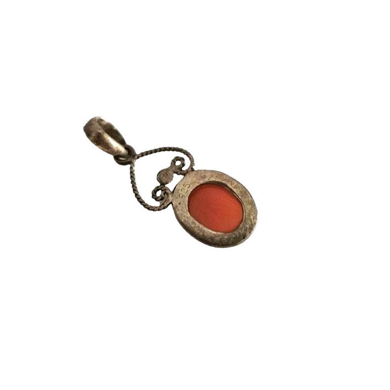 Boho Red Coral Pendant: Sterling Silver Filigree, Italian Jewelry image 3