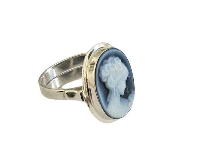 Blu cameo anello chignon lady italiano cameo gioielli donadio agata pietra cammei bague camée anillo camafeo
