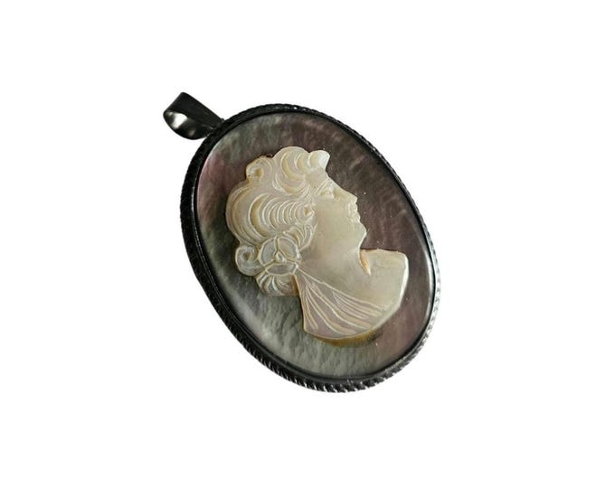Mother of Pearl Cameo Pendant: Hand Carved Sterling Silver Italian Jewelry