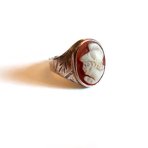 Pinkie man cameo ring roman warrior italian cameo jewelry donadio
