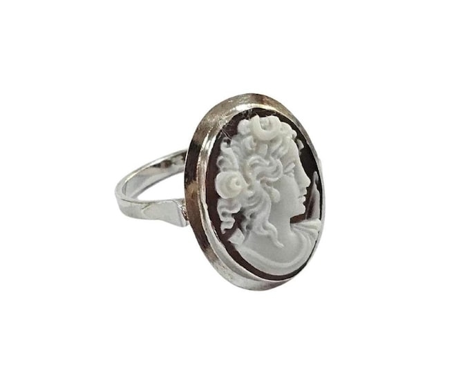 Diana Cameo Ring: Hand Carved Sardonyx Shell, Sterling Silver