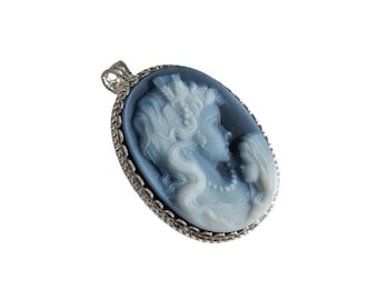Cammeo pietra blu spilla ciondolo madre e figlio cammeo italiano gioielli donadio cammei in pietra broche camée camafeo