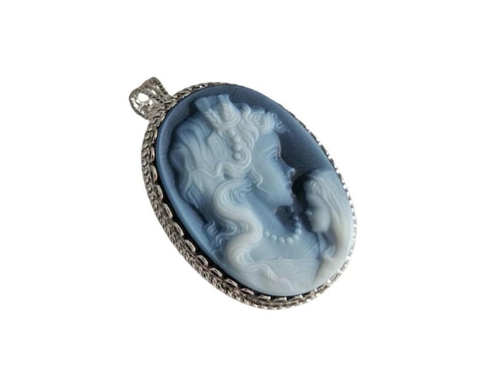 Cammeo pietra blu spilla ciondolo madre e figlio cammeo italiano gioielli donadio cammei in pietra broche camée camafeo