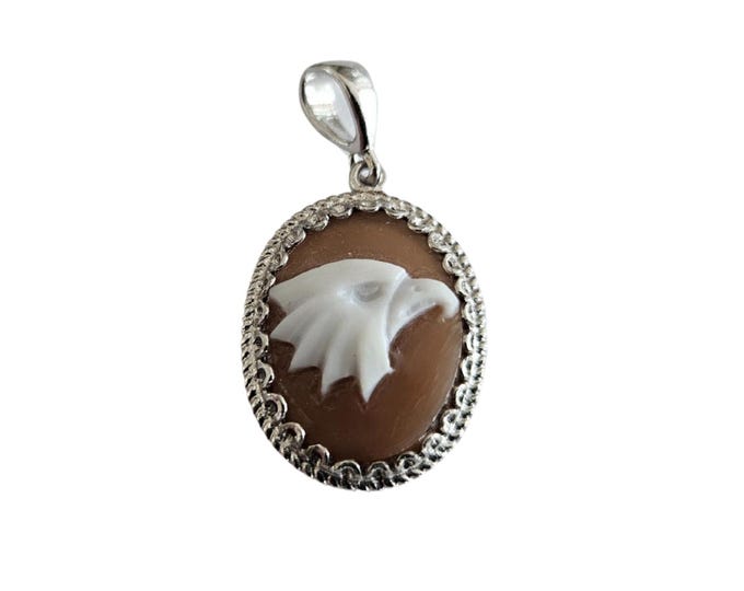 Eaglel Shell Cameo Pendant: Handmade 925 Sterling Silver, Italy