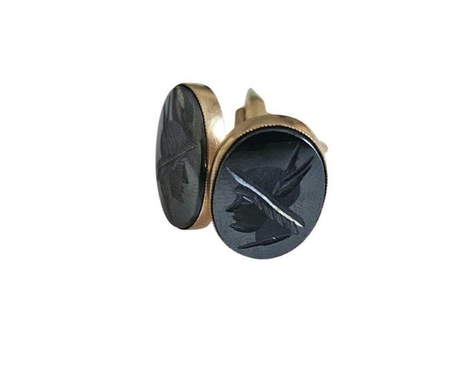 Gold Black Hematite Cameo Cufflinks: Italian Warrior Gemelos