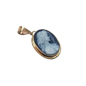 Gold blue cameo pendant lady italian cameo jewelry donadio agate stone cameos pendentif camée colgante de camafeo カメオペンダント Камея подвеска