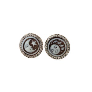 Orecchini con cammeo in conchiglia Sole e Luna: gioielli in argento sterling Donadio
