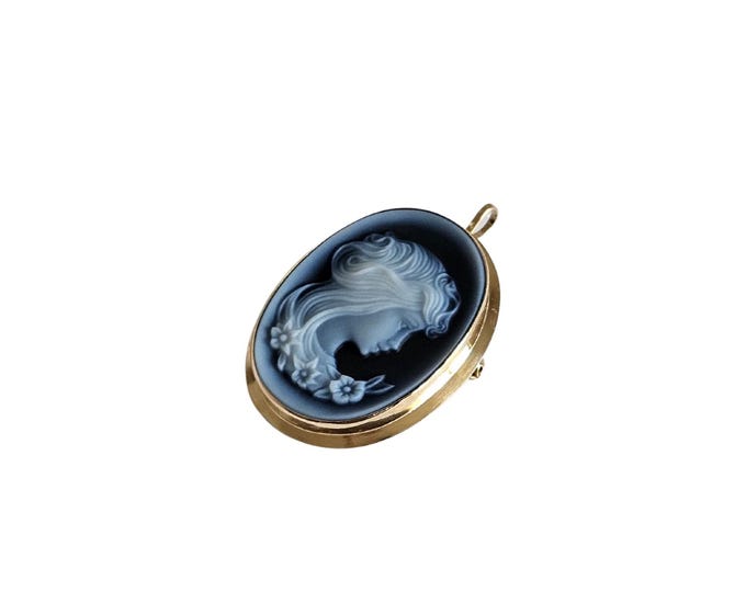 Blue gold cameo brooch & pendant lady italian cameo jewelry donadio agate cameos broche camée pendentif camafeo