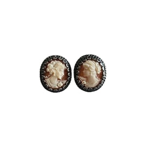 Shell Cameo Earrings: Sterling Silver Sardonyx Roman Profile