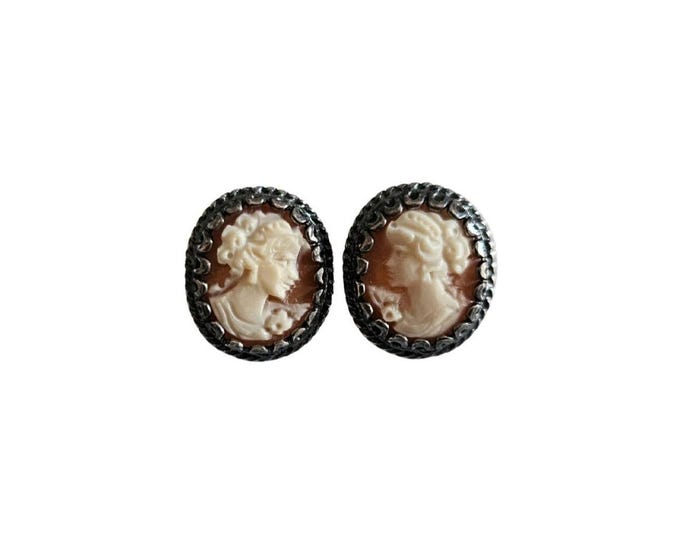 Shell Cameo Earrings: Sterling Silver Sardonyx Roman Profile