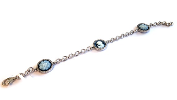 Blue Cameo Bracelet Flowers Profile Italian Stone Cameo Jewelry 